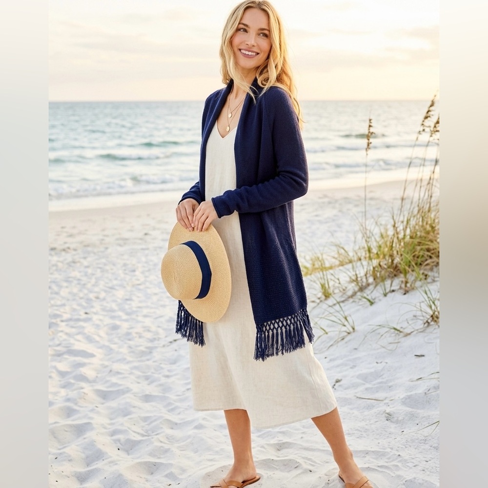 Lilly Pulitzer Women Navy Blue Cardigan Size S Fringe Hem Casual Party Travel